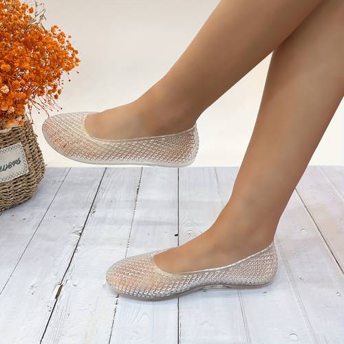 sparkling jelly ballet flats for women lightweight non slip summer shoes with glittery closed toe slip casual or festive occasions