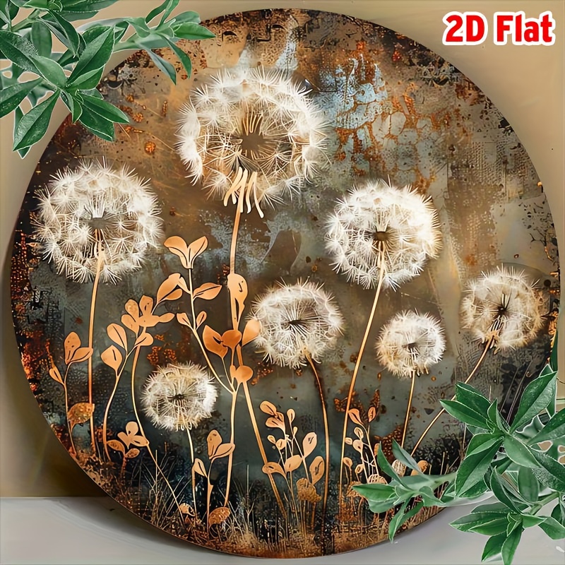 TEMU 1pc Vintage Dandelion Metal Wall Art - 7.87" Round Aluminum Sign With Rustic Design, Home, Kitchen, Garden, Or Office Decor - Ideal Holiday Gift