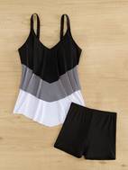 ladies retro size swimsuit set v neck tankini with high waisted shorts