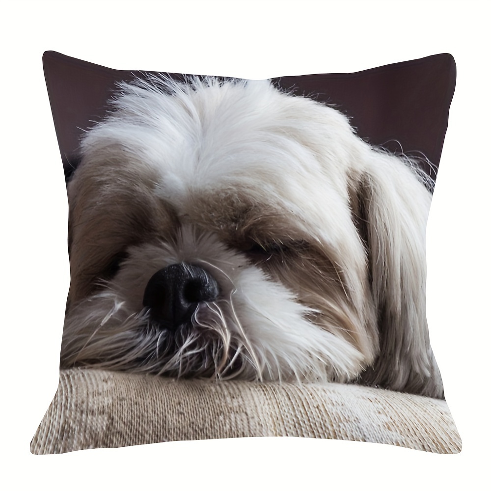 

Shih Tzu Dog Soft Short Plush Throw Pillow Cover, 18x18 Inch, Polyester, Decorative Pillow For Decor, Suitable For 14+ - 1 Piece