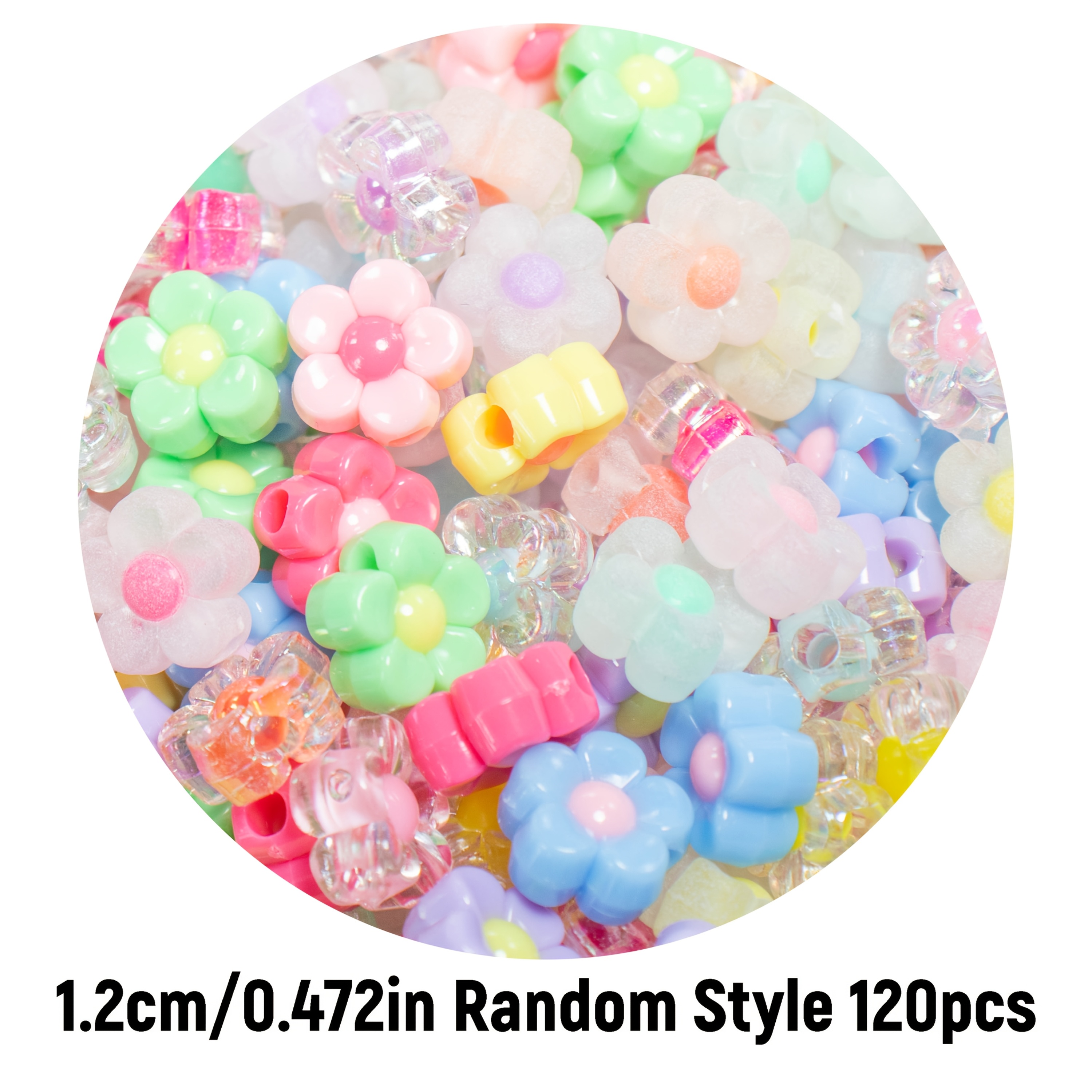 120pcs/60pcs 12mm Random Style Bright Colors Acrylic Flower Beads, For Jewelry Making Bracelet Necklace Keychain Additions Handmade Materials