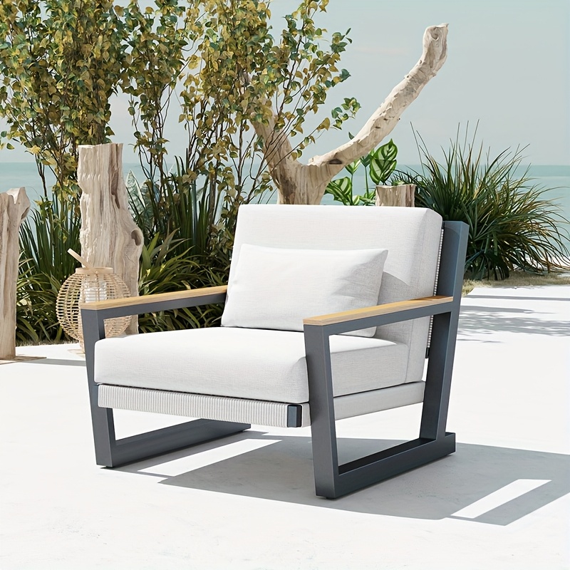 1/3/4pcs Aluminum Patio Sofa with PE Rope Weaving, 500Lbs Capacity Outdoor Conversation Sofa, Waterproof Uv-Resistant Cushions & Powder-Coated Frame, Modern Sectional for Poolside, Garden Yellow