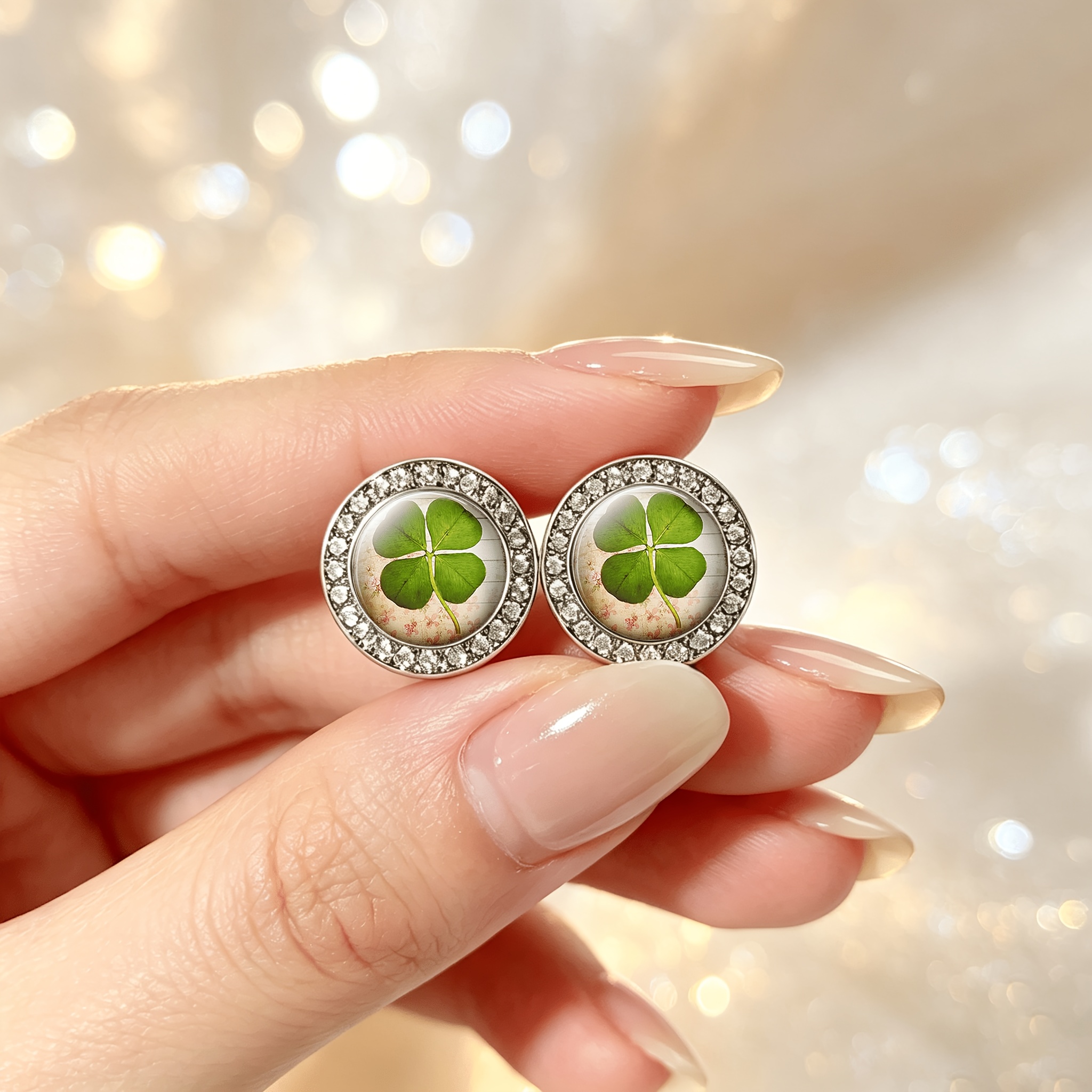 2pcs Classic Stud Earrings with Green Four-Leaf Clover