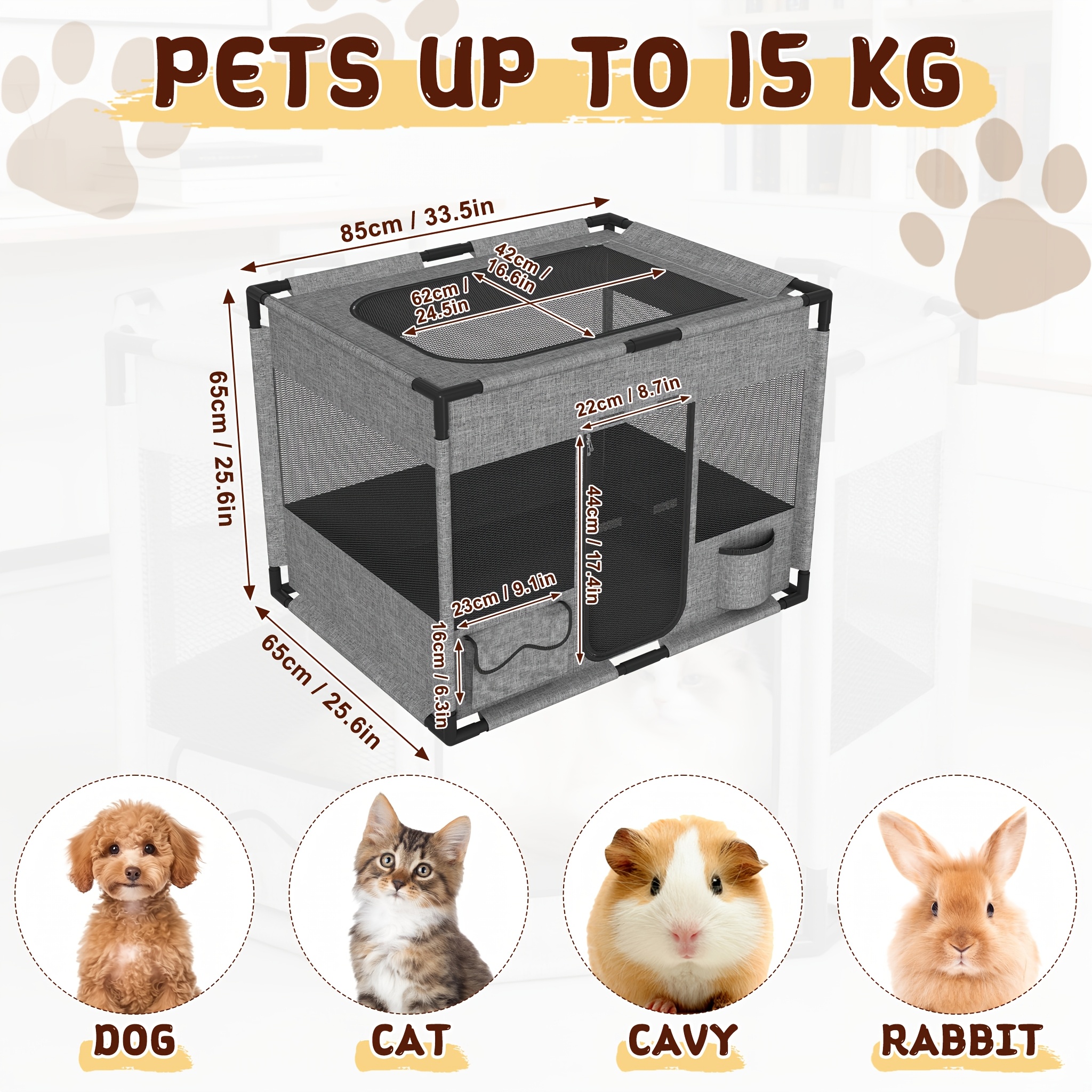Puppy Playpen Made Of Oxford Fabric, Animal Exercise Pen With Zipper & Side Pocket, Square/octagonal For Indoor And Outdoor Use