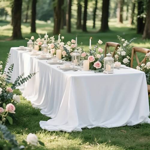 1pc satin tablecloth white polyester rectangular luxurious wedding ceremony satin tablecloth premium tablecloth weddings bridal shower party retirement party outdoor party