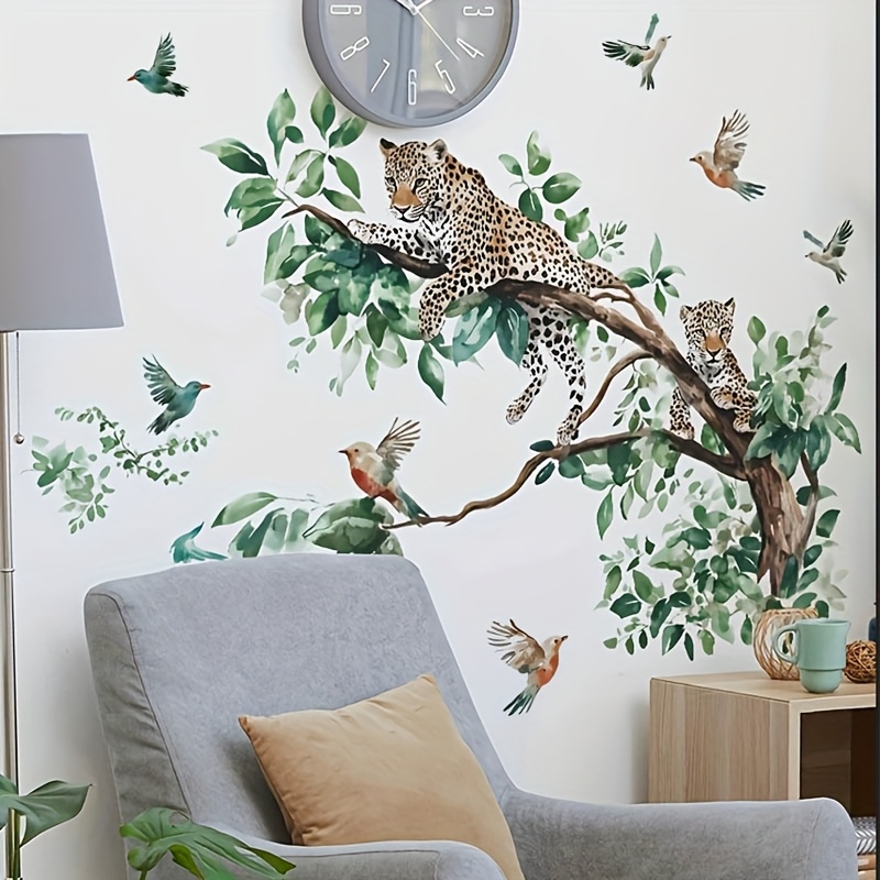Image of Green Trunk Branches And Leaves Crawling Wall Sticker, Decorate Living Room Porch Bedroom Dining Room -adhesive Painting, Removable Pvc Wall Sticker