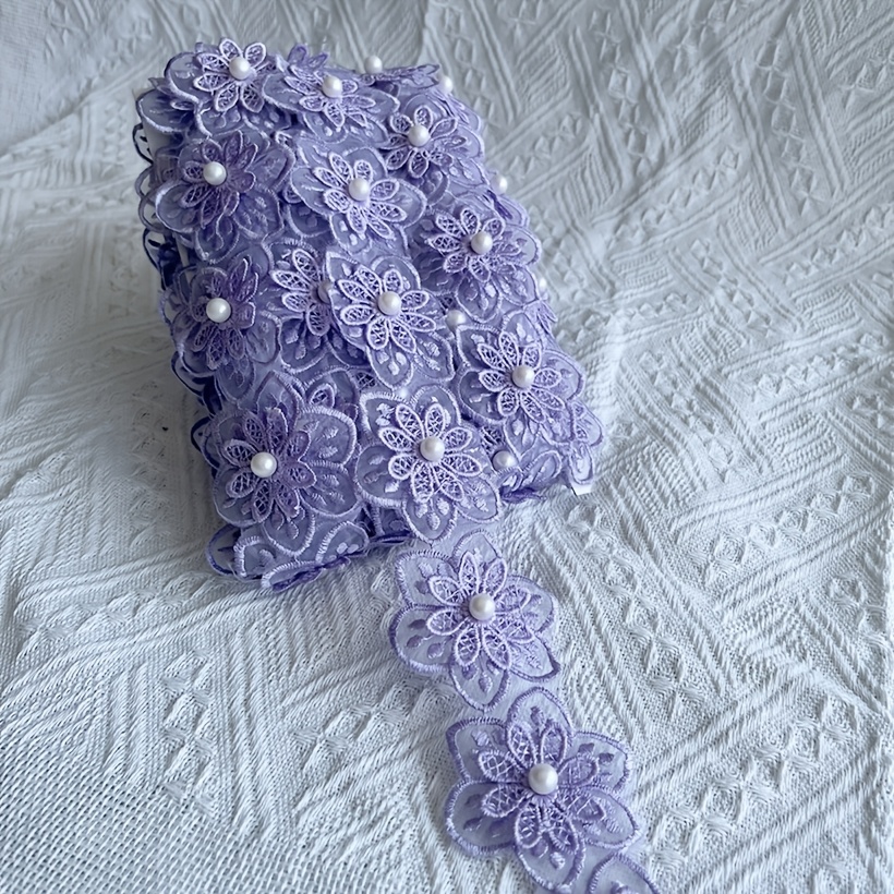 TEMU Lettre de dentelle florale perlée à double couche, ourlet de jupe, col, poignets pour traitement DIY, broderie de décoration vestimentaire