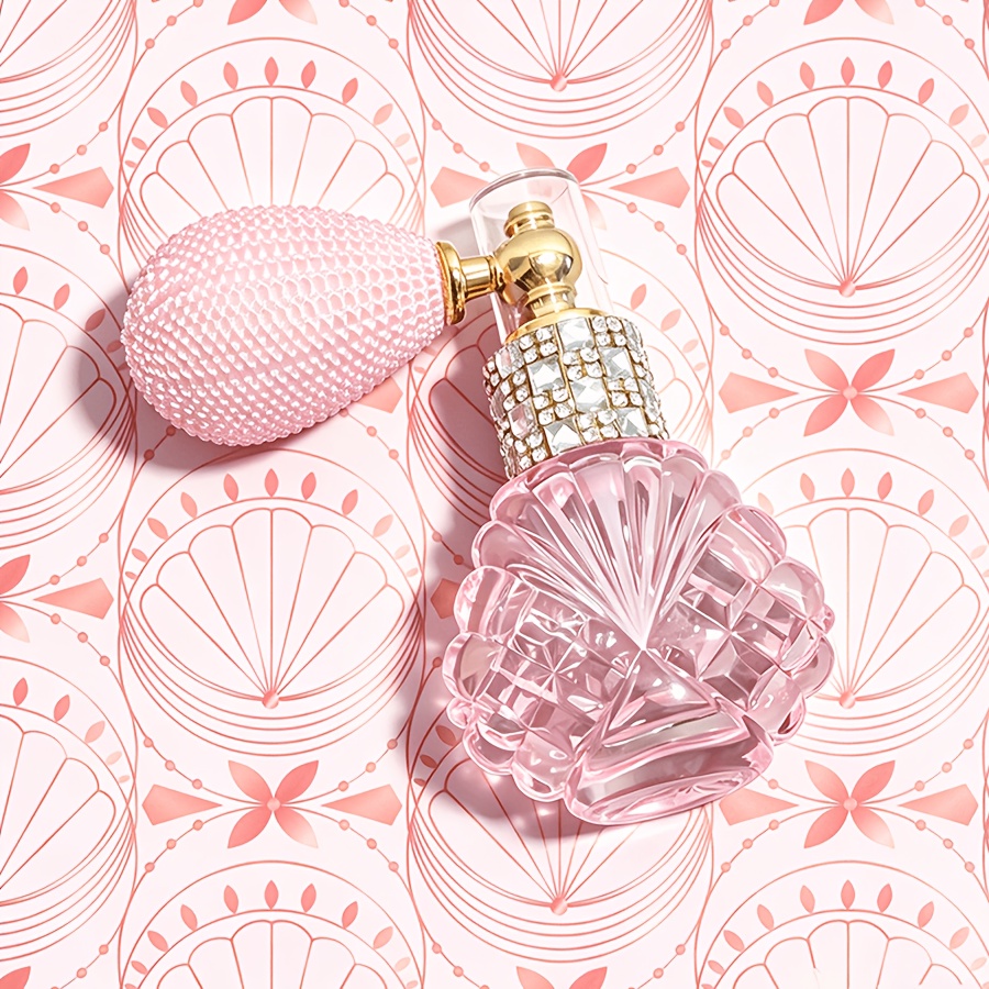 TEMU 1pc Sparkling Transparent Pink Seashell Glass Bottle, Refillable, Suitable For Perfume Or For Outdoor Work, Travel, Fitness, Portable Makeup