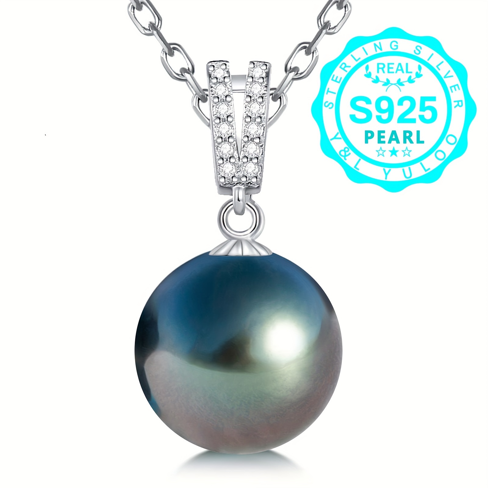 TEMU Round Black Pearl 12-13mm 925 Silver Pendant Necklace | 18 + 2 Inches/ 20 + 2 Inches, Ideal For Mom, Wife, Anniversary, Mother's Day, Birthday,