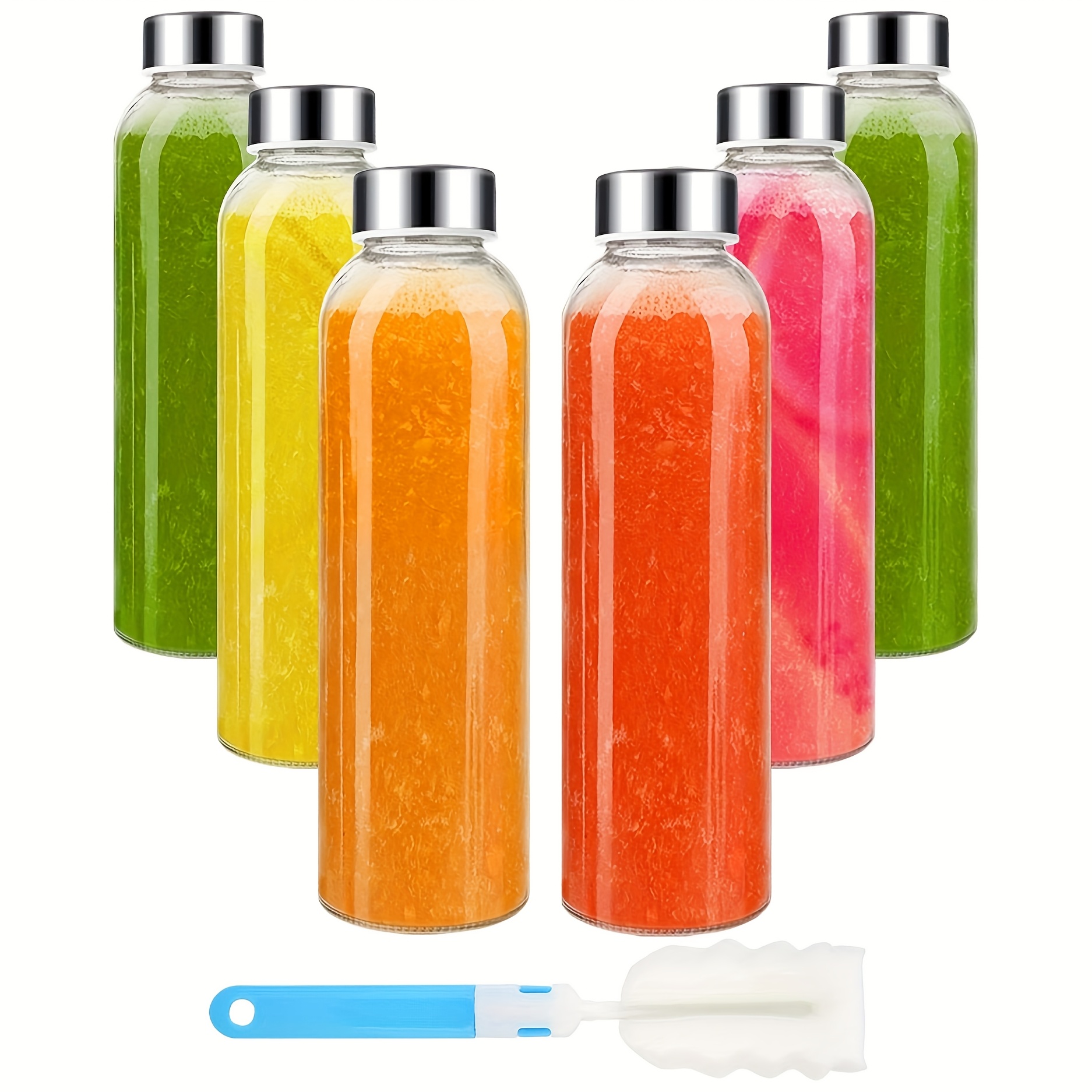TEMU 18oz Glass Water Bottle Set Of 6, Clear Glass Juice Bottle For Juicing, Reusable Drinking Bottles, Beverage Storage Containers, Leak Proof
