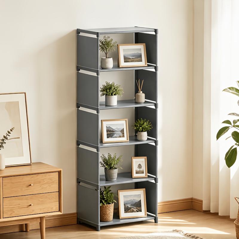 Image of 5-layer Floor-to-ceiling Open Shelving, Easy Assembly Home Storage Rack, Multi-level Book Storage Shelf, Frame For Living Room And Bedroom, In White And Gray
