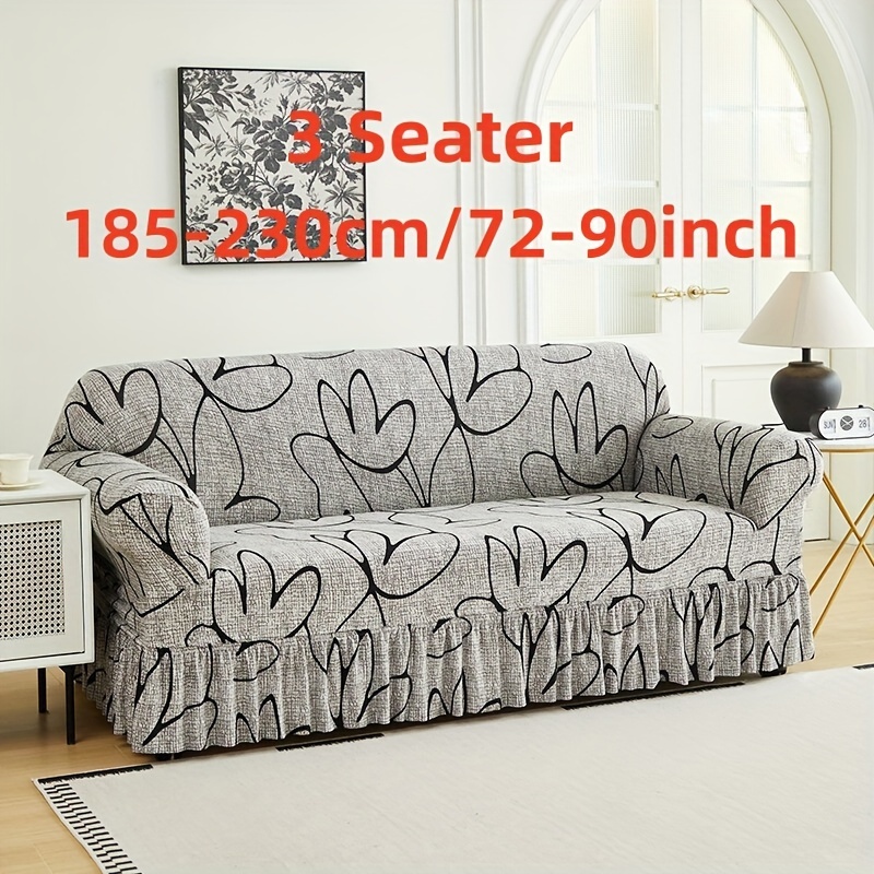 E-shop Schicker Französischer Landhaus-Stretch-Sofabezug mit Rüschenrock - Rutschfest, Elastischer Möbelschutz für Wohnzimmer, Schlafzimmer, Büro -