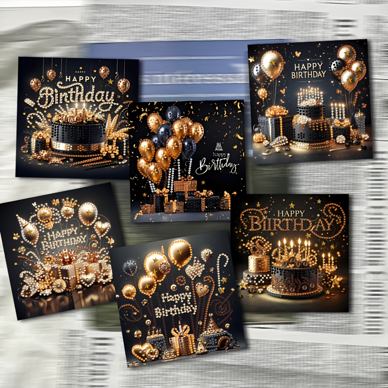 E-shop 6er-Pack - Kreativer Dark Style - Geburtstags-Themen-Diamant Malerei Grußkarten Set, 5D Einzigartige Strass Eingelegte Malerei Geburtstags