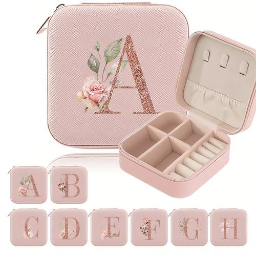 classic faux leather jewelry box with zipper closure waterproof lightweight travel storage case detachable necklace display stand and ring earring compartments elegant ladies jewelry gift decorative lid storage