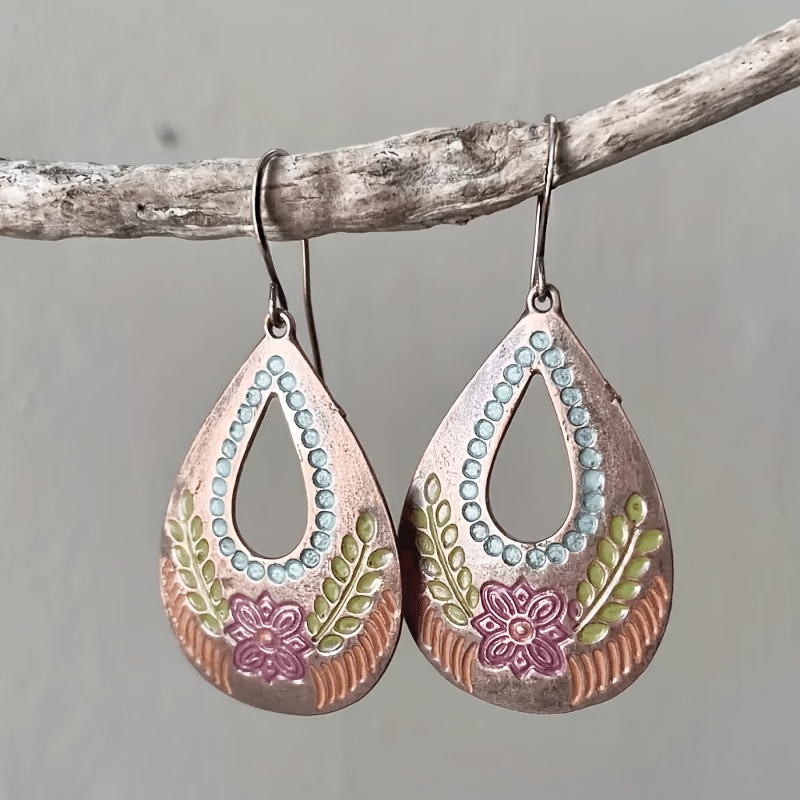 TEMU 2pcs Retro Exquisite Flower Leaf Hollow Bohemian Style Multicolor Copper Women's Earrings Pendants Party Prom Banquet Birthday Gifts