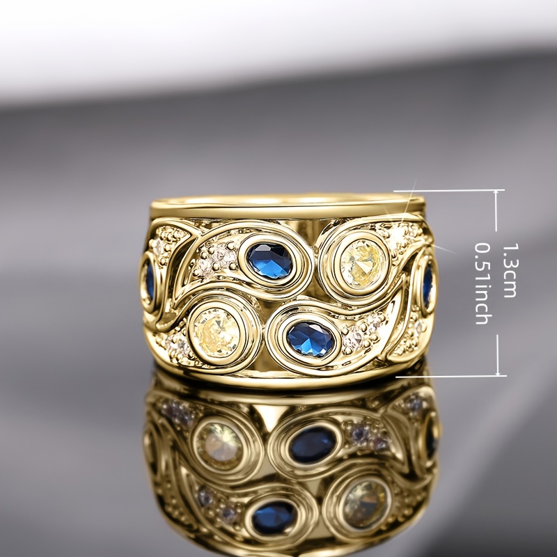 Luxury Inlay Blue Synthetic Zirconia Hollow Out Sea Wave Ring