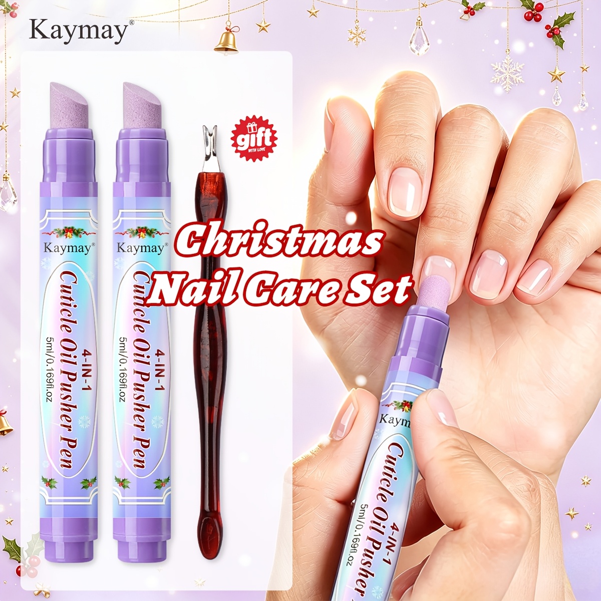 4-in-1 Cuticle Oil Pusher Pen With Free Cuticle Trimmer, 360° Rotatable Moisturizing , Gentle Cuticle Remover For Dry Damaged Nails, Christmas Thanksgiving Holiday Gift For Manicure