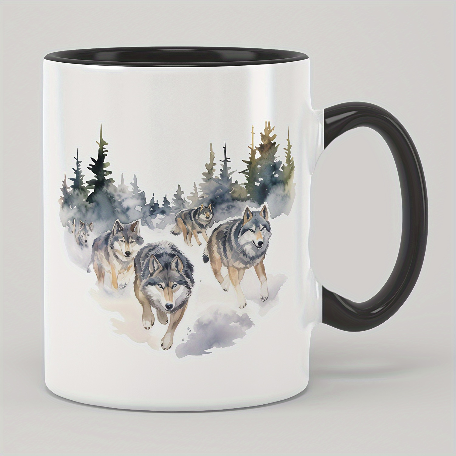 

1pc, 11oz, Wolf Mug In The Forest, Winter Wolf Water Cup, Humorous, Funny, Cute, Personality Trend Coffee Mug, For Friends, For Parents, Christmas, Halloween Holiday Gift, Creative Gift Restaurant Use