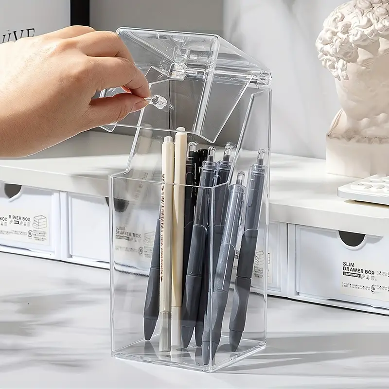 1 clear acrylic desk organizer with lid dustproof storage box for makeup brushes pens sleek for visibility makeup brush holder solution clear acrylic material Product details 5