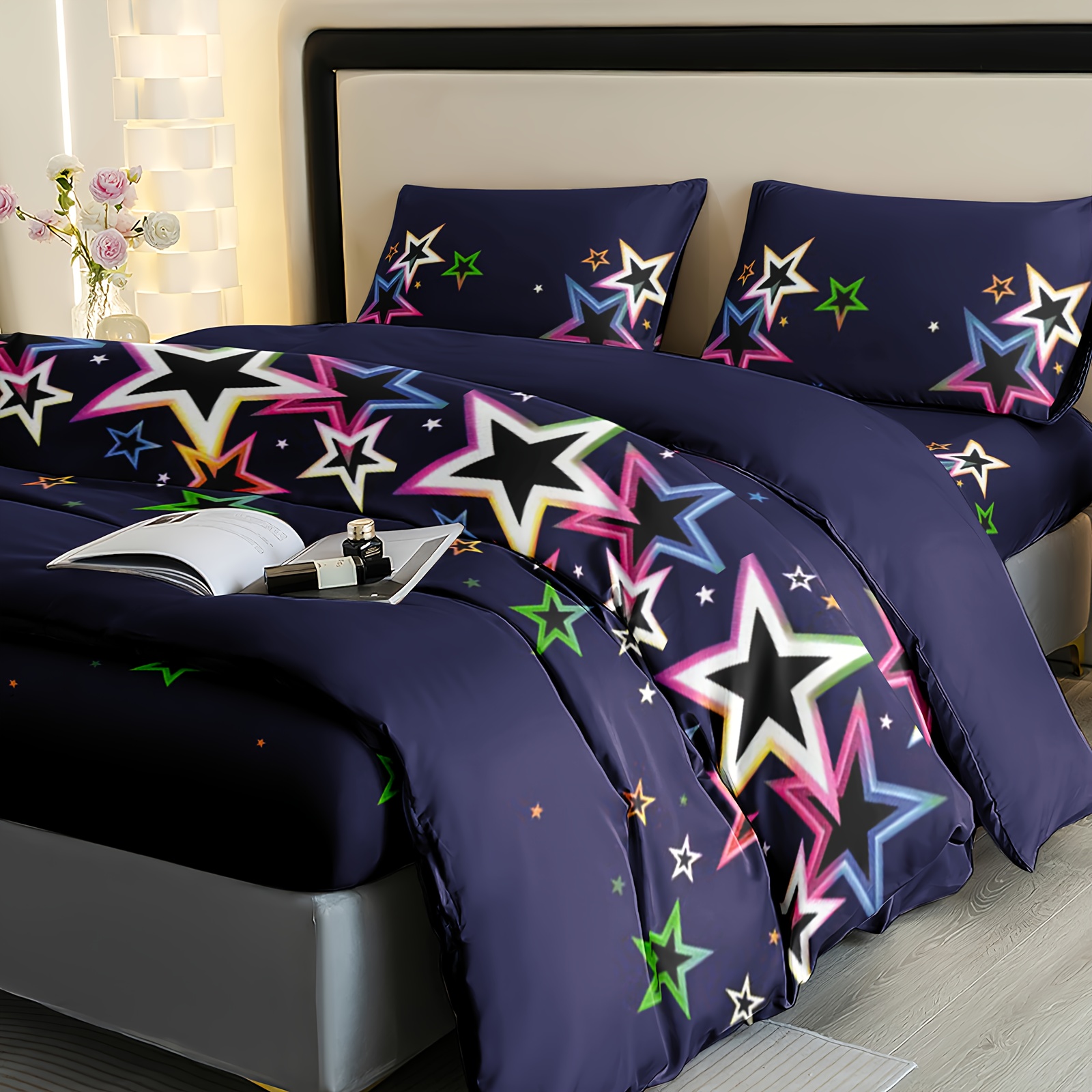 Image of 3pcs Star Duvet Cover Set | 2 Pillowcases + 1 Duvet Cover | Non-slip, , Soft, Skin-friendly, Breathable | , Use | Suitable For Master Bedroom, , Dorm | , Machine Washable