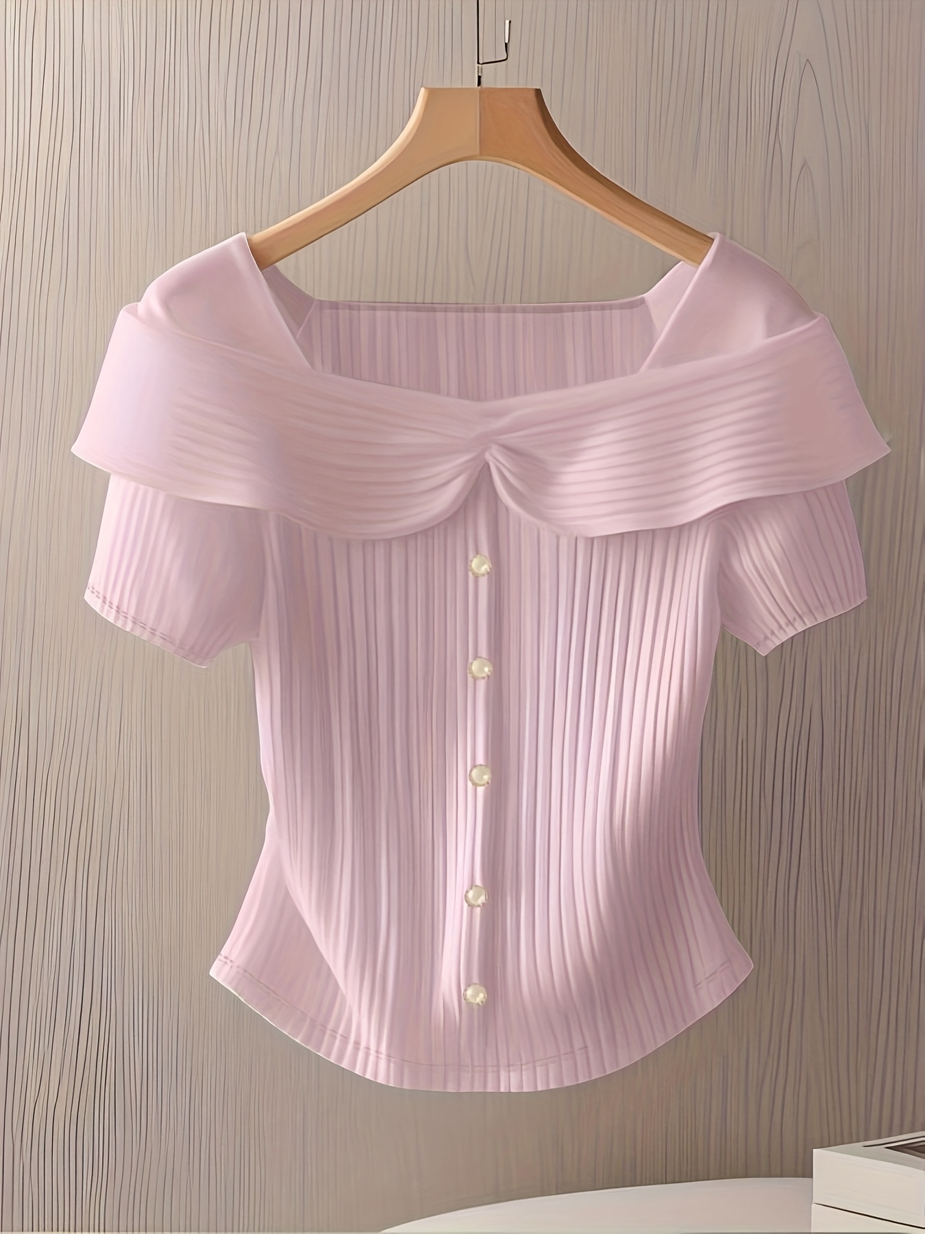 Women's Summer Short Sleeve Top - Elegant Middle Eastern-Inspired Button-Front Design, Lightweight Breathable Fabric, Machine Washable Solid Color Blouse for Casual & Formal Wear, Versatile Clothing, Sophisticated Style, Ribbed Texture, Stylish Women