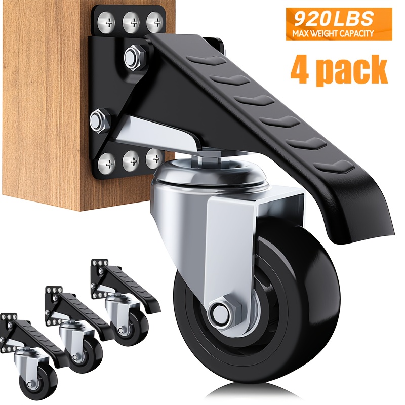 Temu – TEMU Workbench Casters Kit 880 Lbs Capacity, 4″ Heavy Duty Retractable Casters, Sidemounted Adjustable Table Stepdown Casters For Workbenches, Tables