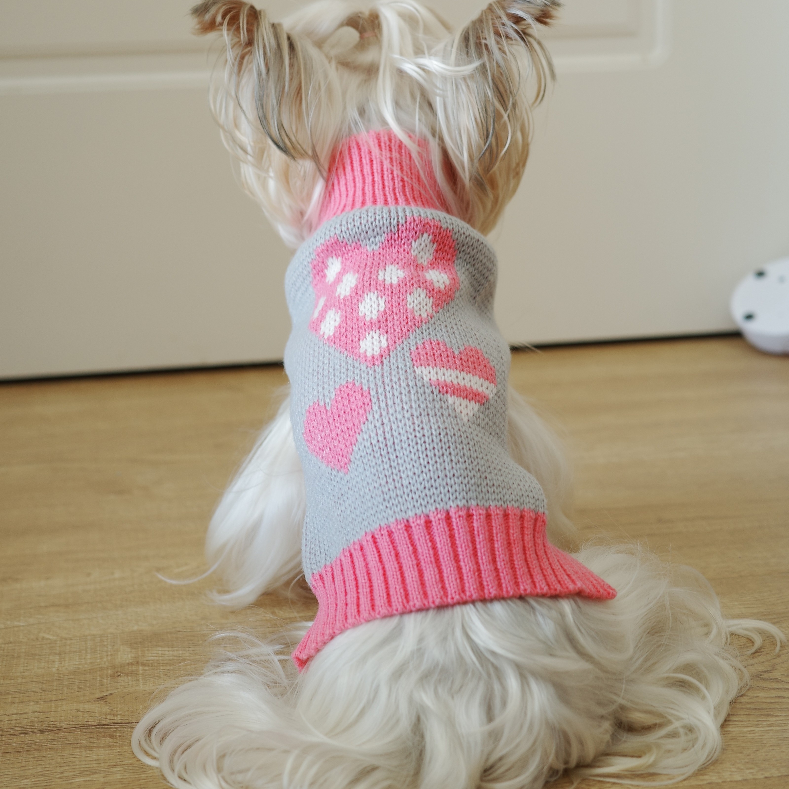 

Adorable Heart-patterned Dog Sweater In Pink & Gray - Soft, Comfortable 100% Acrylic Pullover For Small To Extra Large Breeds - All , Dog Sweater For Small Dogs