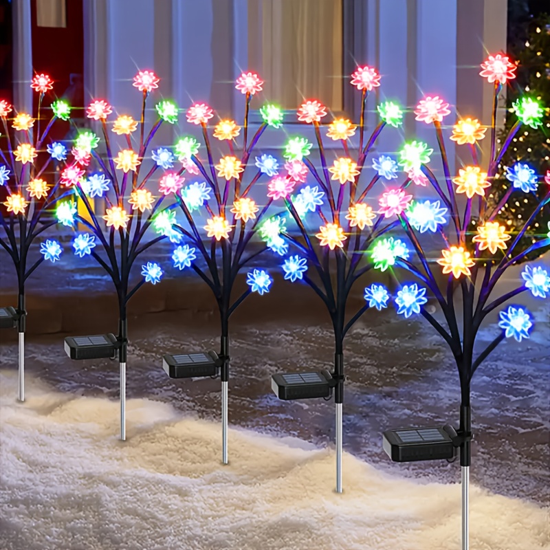TEMU 2/4pcs Solar Powered Led Cherry Tree Light. 16led Solar Flowers Garden Decor, Outdoor Solar Lights For Yard Pathway, Lawn, Solar Garden