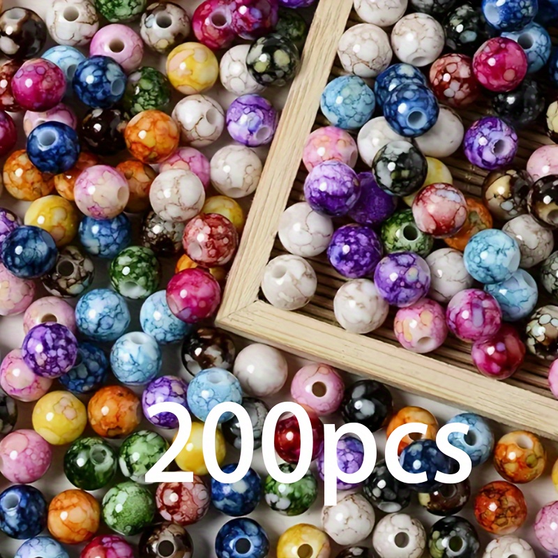 50/100/200pcs 8mm Painted Pattern Round Beads Suitable For Jewelry Making Diy Bracelet Necklace Phone Supplies