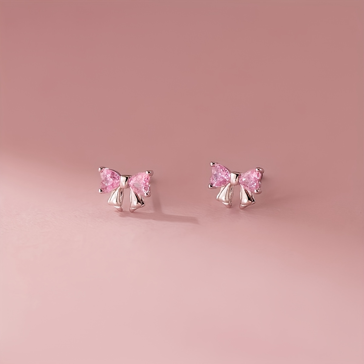 Image of 1 Pair Mother's Pink Bow Stud Earrings Women's Small Exquisite Earrings Light Luxury Ear Jewelry, Party Birthday Gift