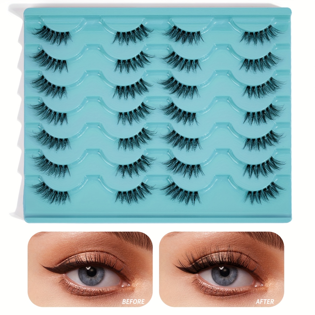 Image of Magefy 14 Pairs Half-eye False Eyelashes, Natural, Long, Fluffy And Cat Eye Lashes, Fox Eyelashes, Artificial 3d Mink Eyelashes, Suitable For Holiday Party Eye Makeup, Women's Facial Makeup Tools
