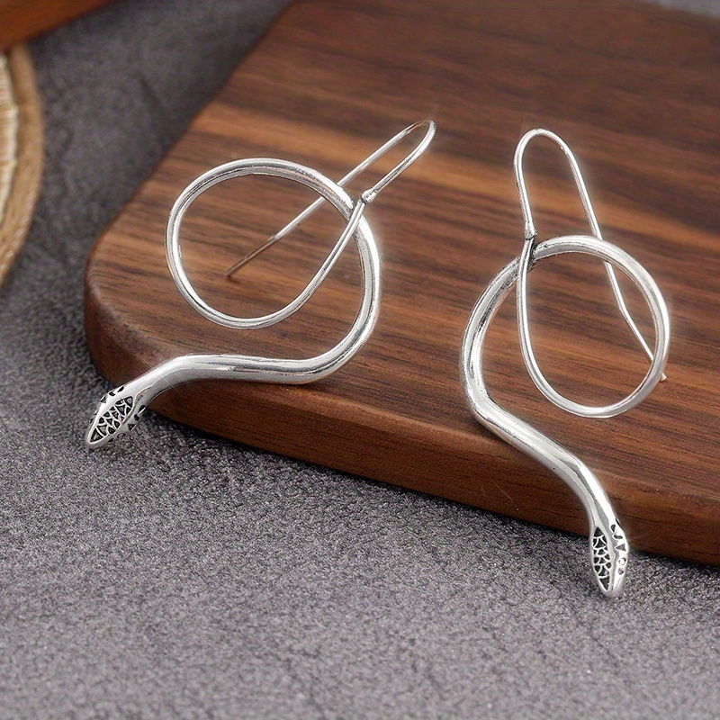 Image of Bohemian Retro Animal Earrings, Copper Products, Y Silvery Color Snake Wrap Earrings, Women's Earrings, Unique Jewelry Accessories, Gifts For Her