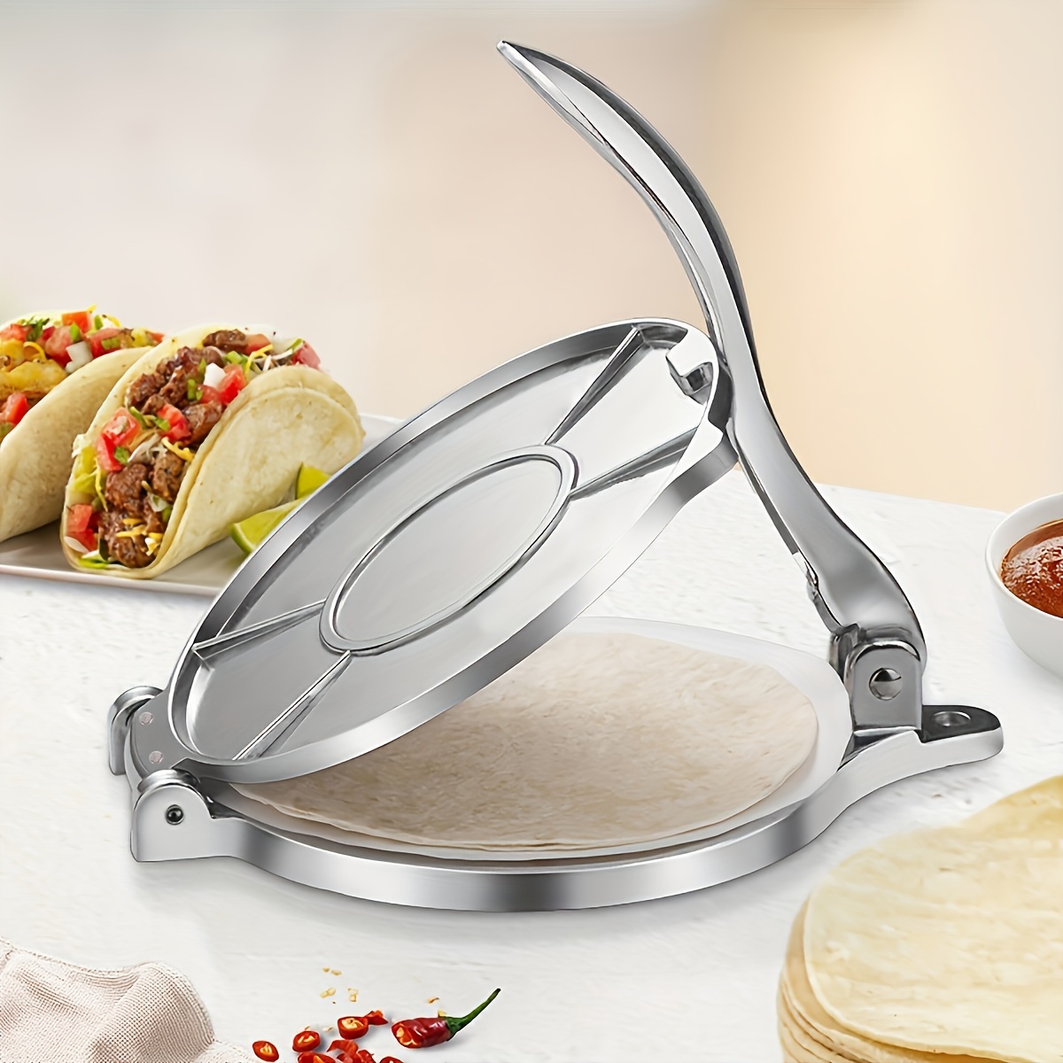 

Manual Tortilla Press Maker - Aluminum, Food-safe Kitchen Tool For Corn Tortillas, Pancakes - 1 Piece, Ideal For Home & Restaurant Use