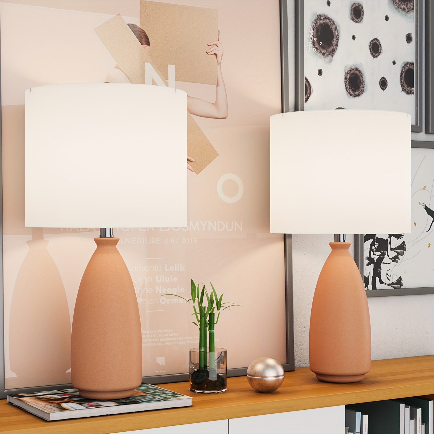 

23" Lamps Set Of 2, Nightstand Lamps With White Lampshade, Resin End Table Lamps For Living Room Bedroom, Orange