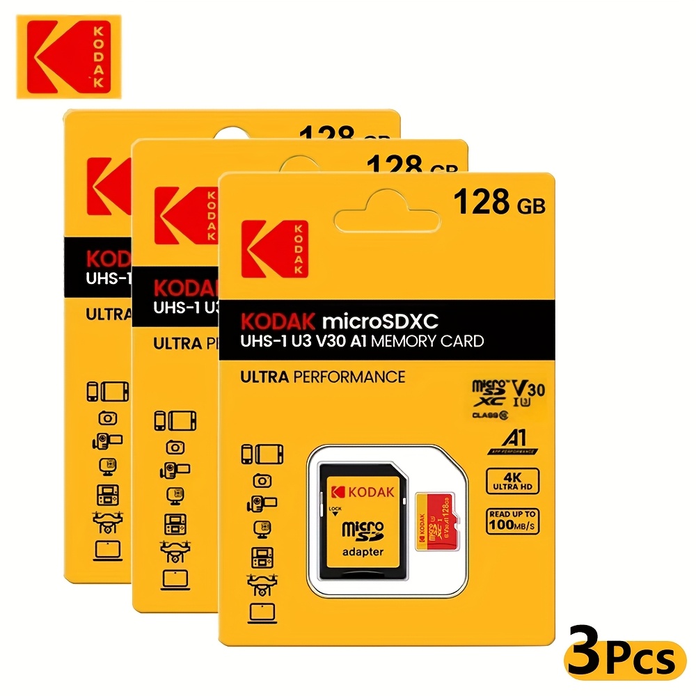 Image of Kodak Micro Sd Card 64gb 128gb Card 32gb C10 Tf Sdxc U3 V30 4k Storage Card Microsd With Adapter For Pc