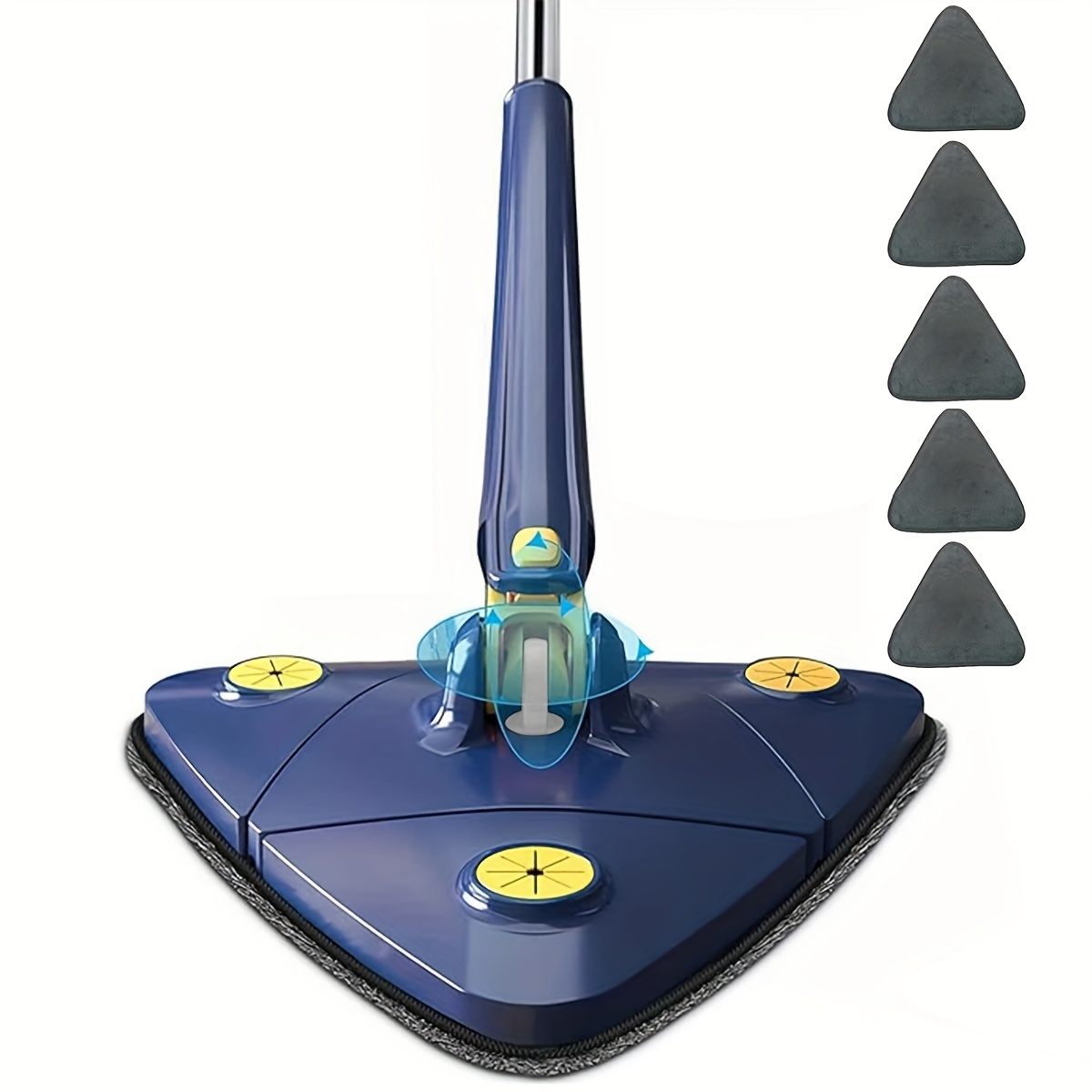  Shinemop - Trapeador de limpieza ajustable giratorio 360°,  trapeador triangular original, giratorio de 360°, trapeador de limpieza  triangular ajustable giratorio de 360° (azul + 2 cabezales de trapeador) :  Salud y Hogar