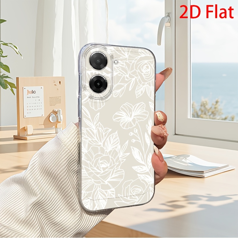 TEMU Phone Case - 2d Flat White Line Flower Phone Case For Redmi 10 12c 13 14c 15 5g A3 A5 4g Note 10 11s 12 13 14pro+ Xiaomi 15 13 14t Pro Poco C61
