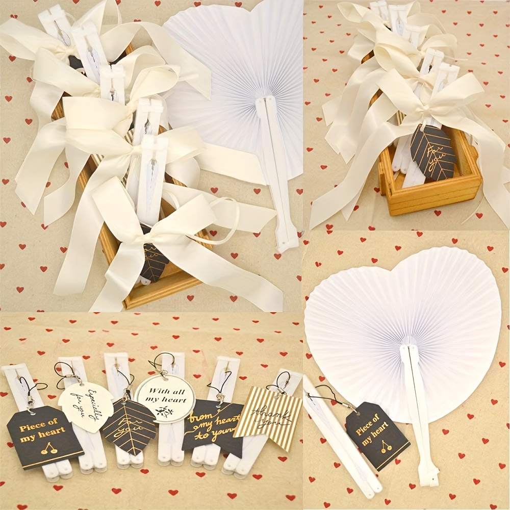 

8/16/36pcs Wedding Supplies Fan Hand Crank Folding Fan White Paper Folding Heart Fan