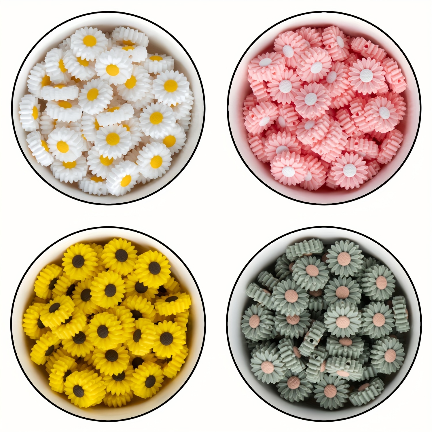 

Sunflower & Daisy Silicone Beads Set - 5/8pcs, 22mm - Perfect For Diy Pens, Keychains & Jewelry Crafting
