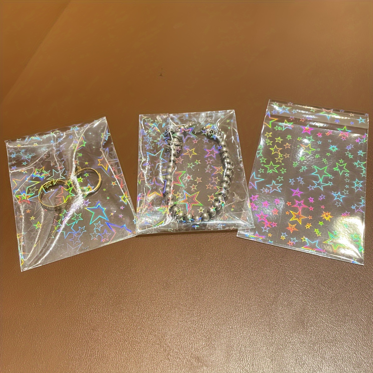 50 Transparent Laser Jewelry Pouches, Glitter Storage Bags