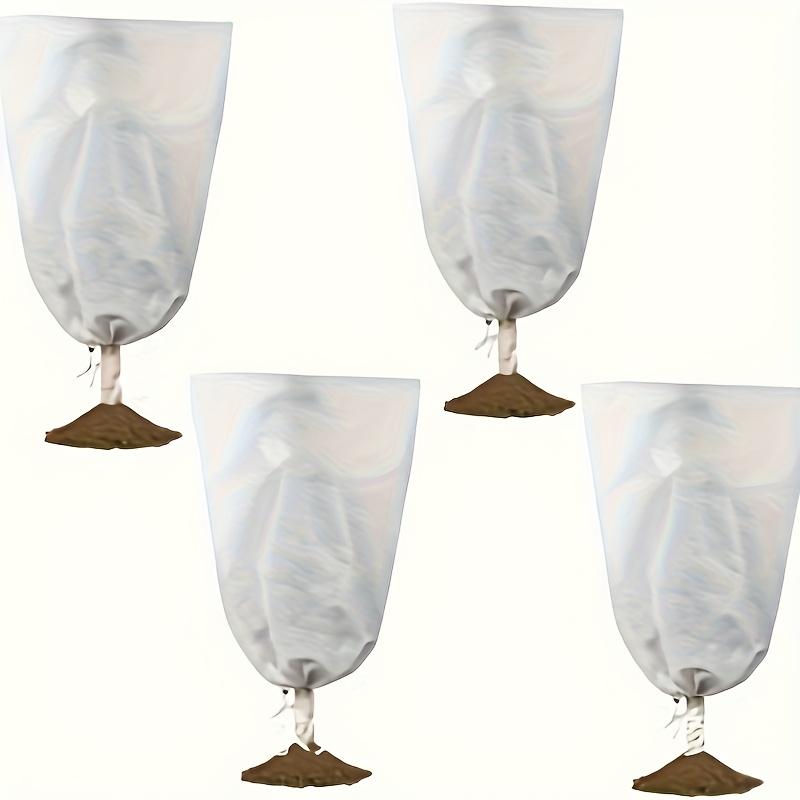 TEMU 4pcs White Plant Covers With Drawstrings, Large Frost Protection Bags, Winter Reusable Plant Covers, Suitable For Fruit Trees, Shrubs, Potted