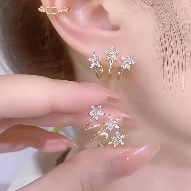 TEMU Boucles d'oreilles florales élégantes et exquises Niche Design Sense pour femmes, style froid de luxe léger, boucles d'oreilles à clous premium,