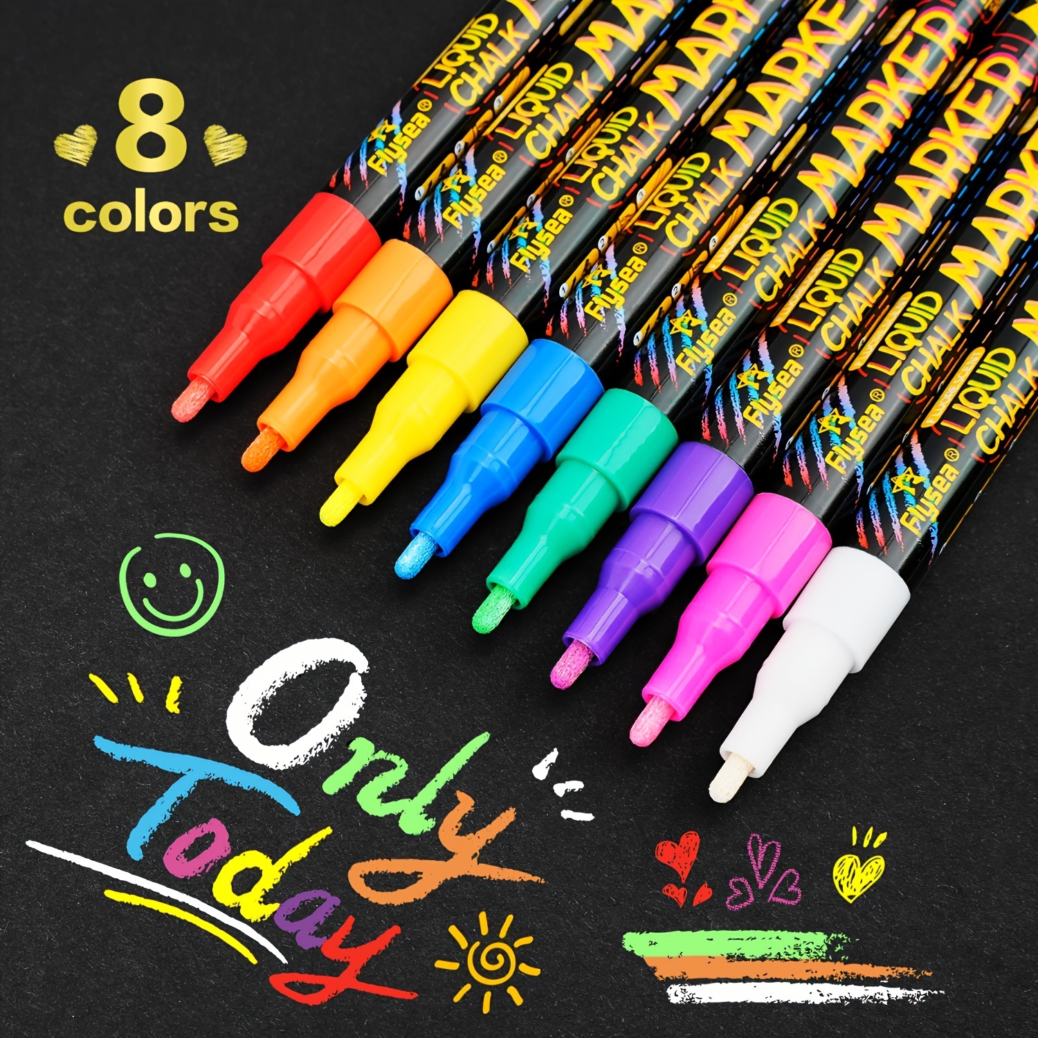 

8 Color Liquid Chalk Marker - Washable And Wet-erasable Chalk Maker Pen For , Chalkboard Signs, Whiteboards, Light Bulbs, Glass Window Graffiti Art -1mm Round Tip