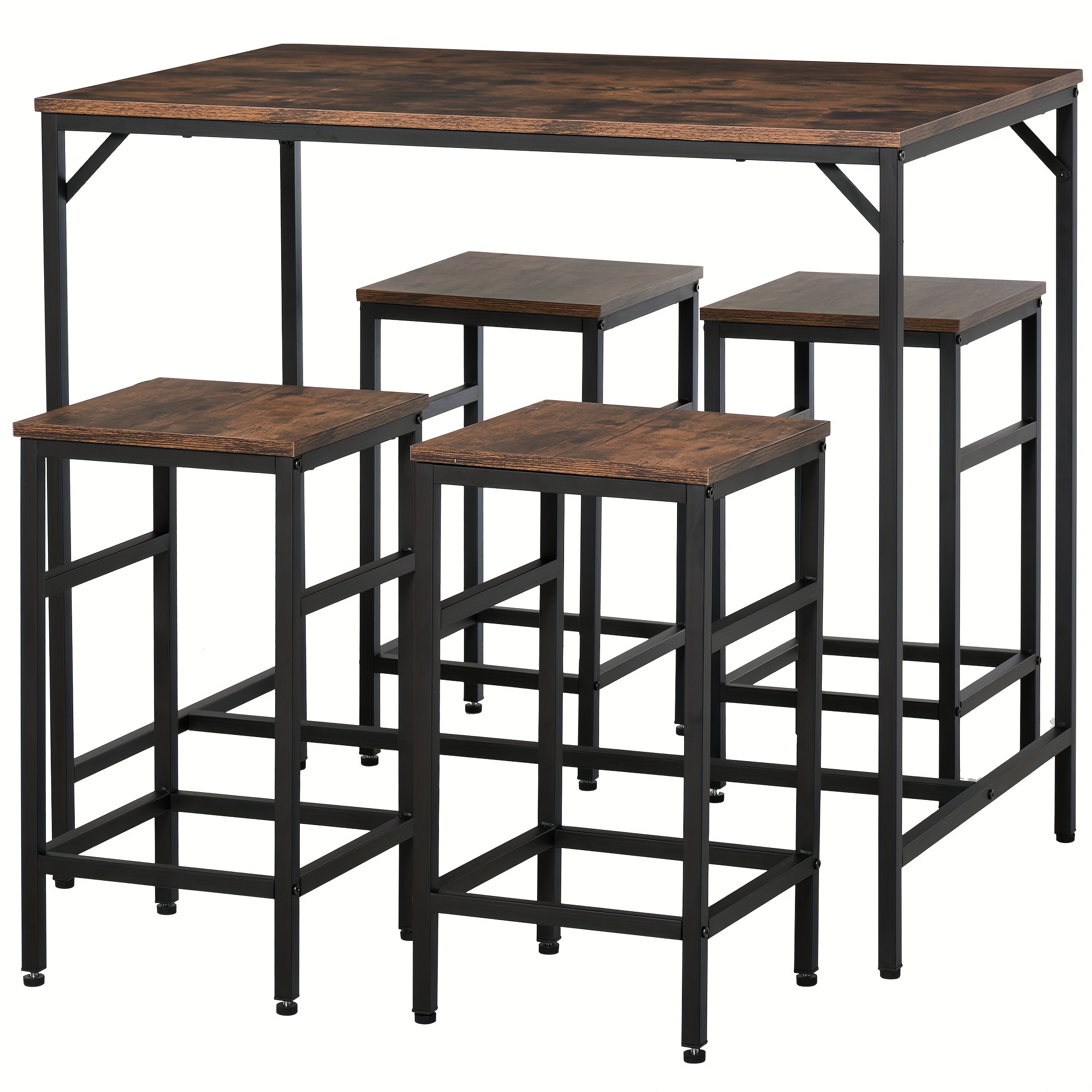 

Homcom 5-piece Industrial Dining Table Set, Bar Table & 4 Stools Set, Space Saving For Pub & Kitchen, Black/brown