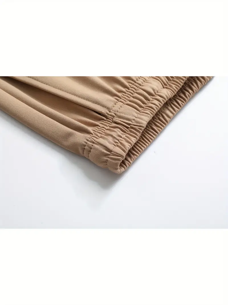 pantalon taille haute pour femme avec ceinture à cordon, tissu élastique, poches latérales et design froncé pour le camping et le port - noir, extérieur | pantalon à ceinture froncée | pantalon en tissu extensible Détails du produit 3