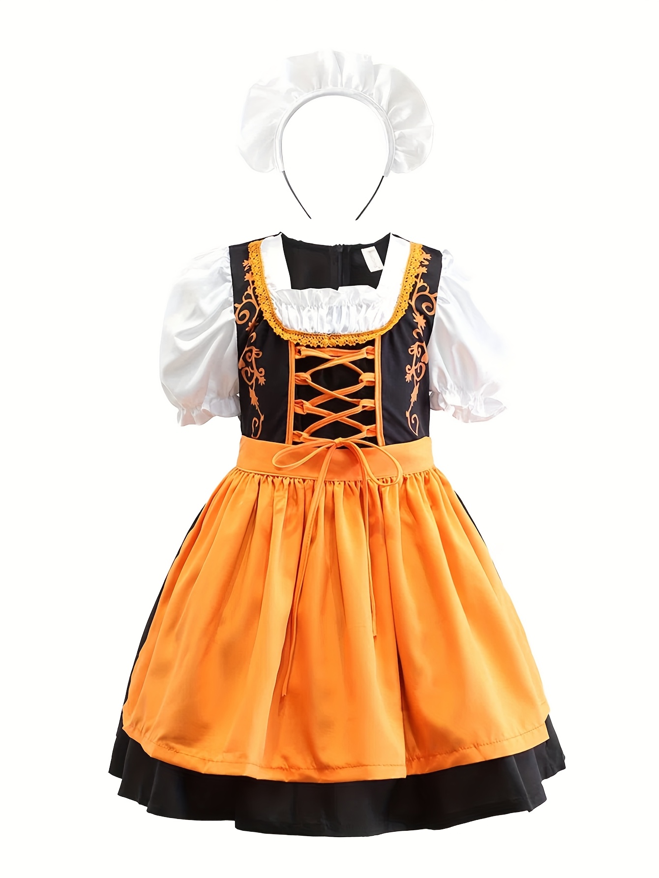 short oktoberfest dress Dirndl Trachten Haus Women's Classic Short Set - Floral Embroidery - Lace Apron