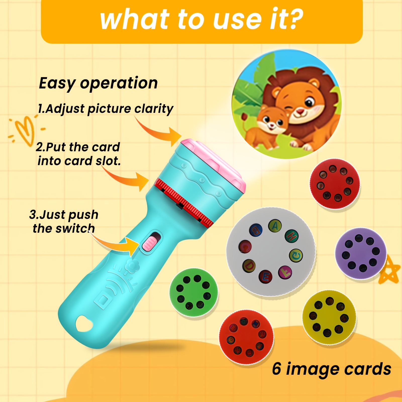 Educational Projection Toy with 6 Cards Featuring 48 Patterns