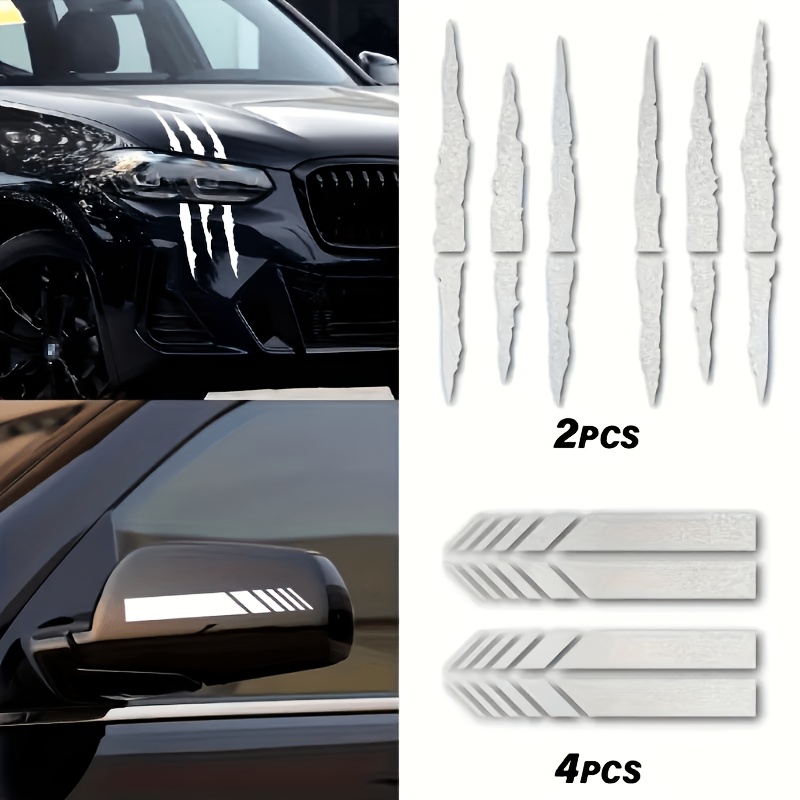 Image of 6pcs Universal Classic Scratch Stripe Claw Mark And Stripe Rearview Mirror Reflective Car Stickers Art Decals Self-adhesive Jdm Vinyl Stickers