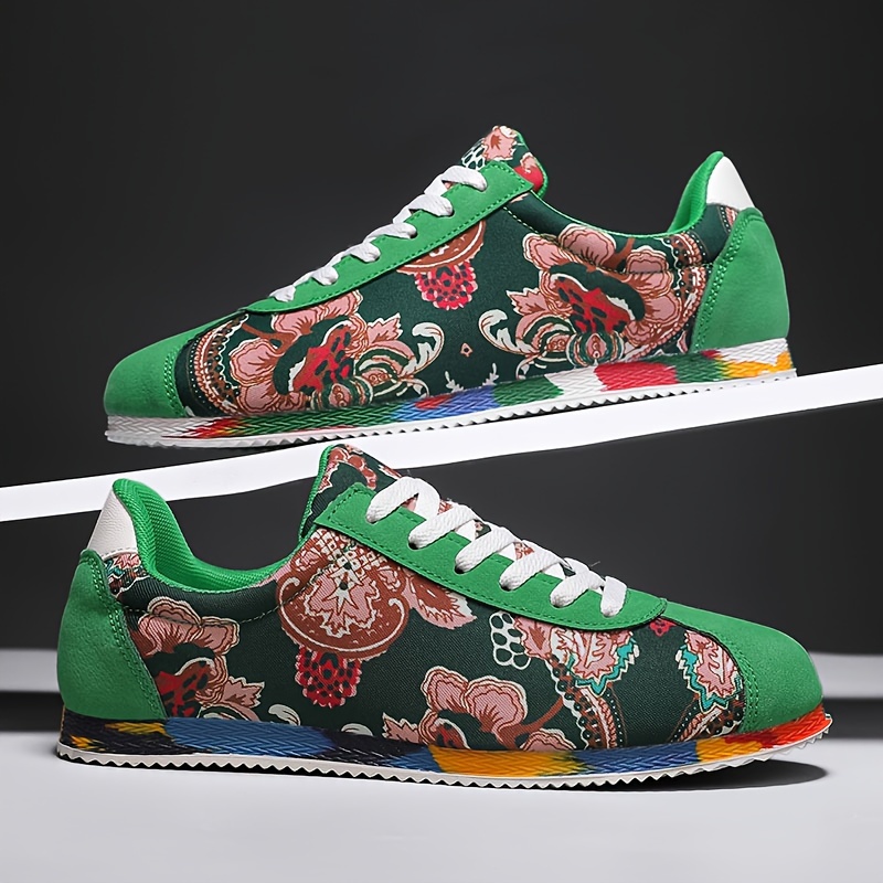 mens ethnic style floral pattern sneakers comfy non slip durable lace up vintage shoes mens footwear details 8