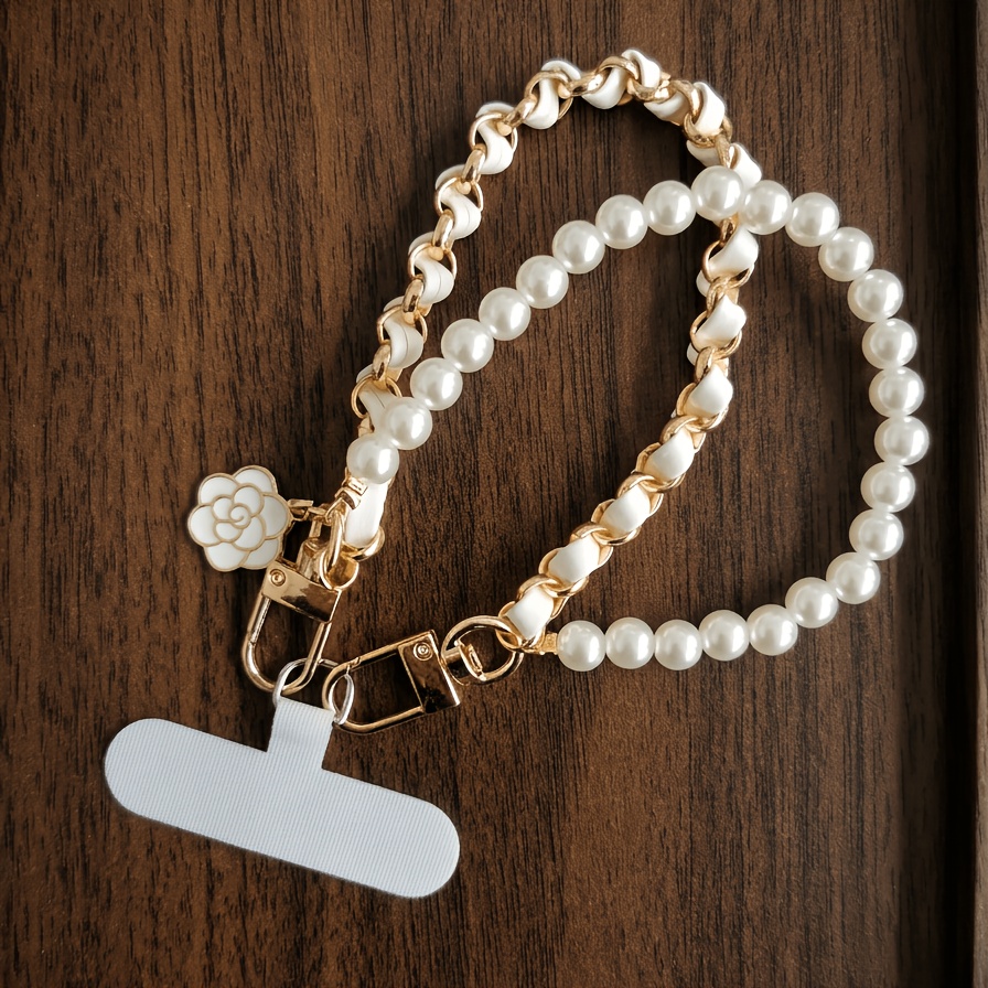 TEMU Luxus-Handy-Umhängeband für Damen, Anhänger, elegante Perlen-Armbandhalterung & universeller Anschluss für alle Mobiltelefone